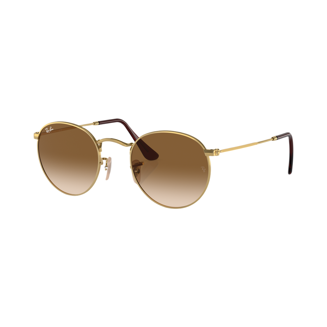 RB3447-001/51 Ray-Ban Round Metal Polished Gold Frame Brown Lense