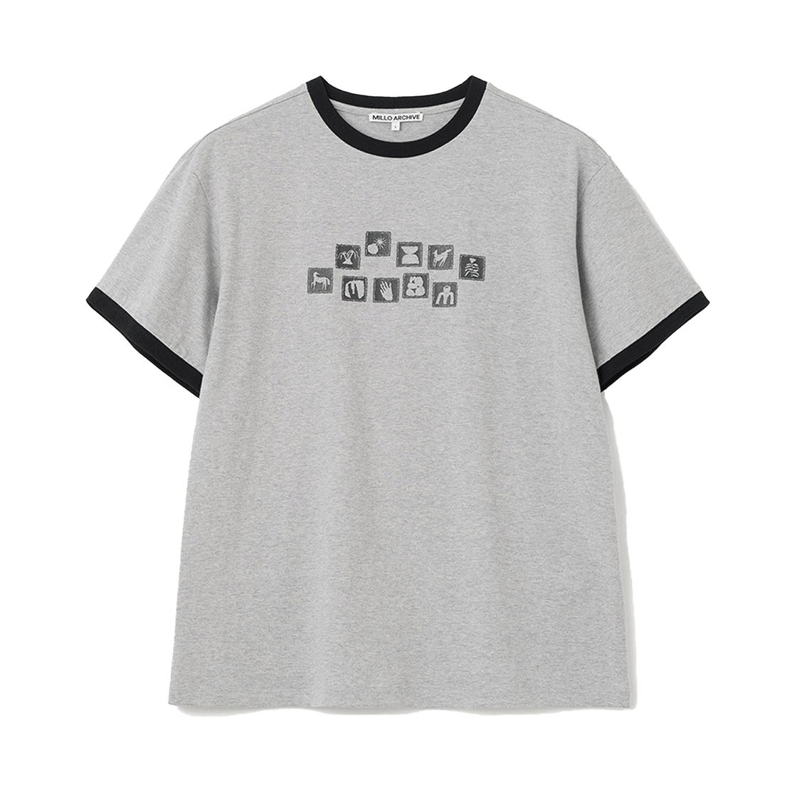 밀로 아카이브 아케익 모티프 링거 티셔츠 멜란지 그레이(Millo Archive Archaic Motif Ringer T-Shirt Melange Gray)