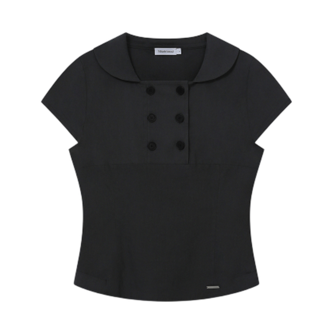 (W) 미세키서울 더블 버튼 셔츠 탑 블랙((W) Miseki Seoul Double Button Shirts Top Black) - 1