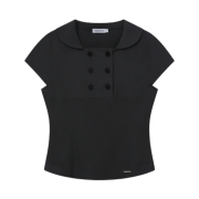 (W) Miseki Seoul Double Button Shirts Top Black