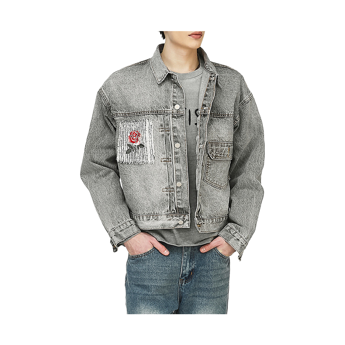 더그레이티스트 로즈 패치 데님 자켓 그레이(The Greatest Rose Patch Denim Jacket Gray) - 2