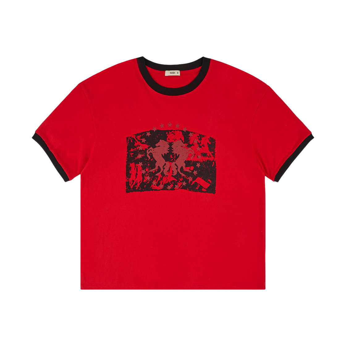 ND_RCTO_018_RD NODI Dual Horse Emblem Ringer Crop Tee Red