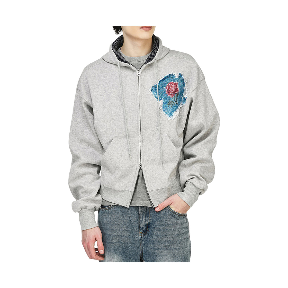 더그레이티스트 로즈 데님  패치 후디 멜란지(The Greatest Rose Denim Patch Hoodie Melange) - 2