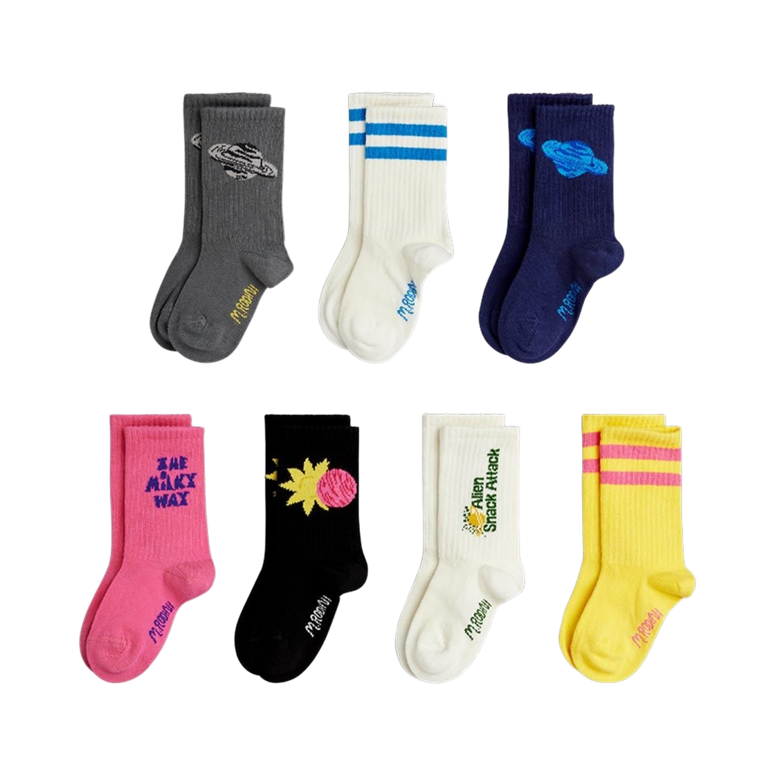 (키즈) 미니 로디니 에일리언 삭스 멀티 (7개입)((Kids) Mini Rodini Alien Socks Multi (7 Pack))