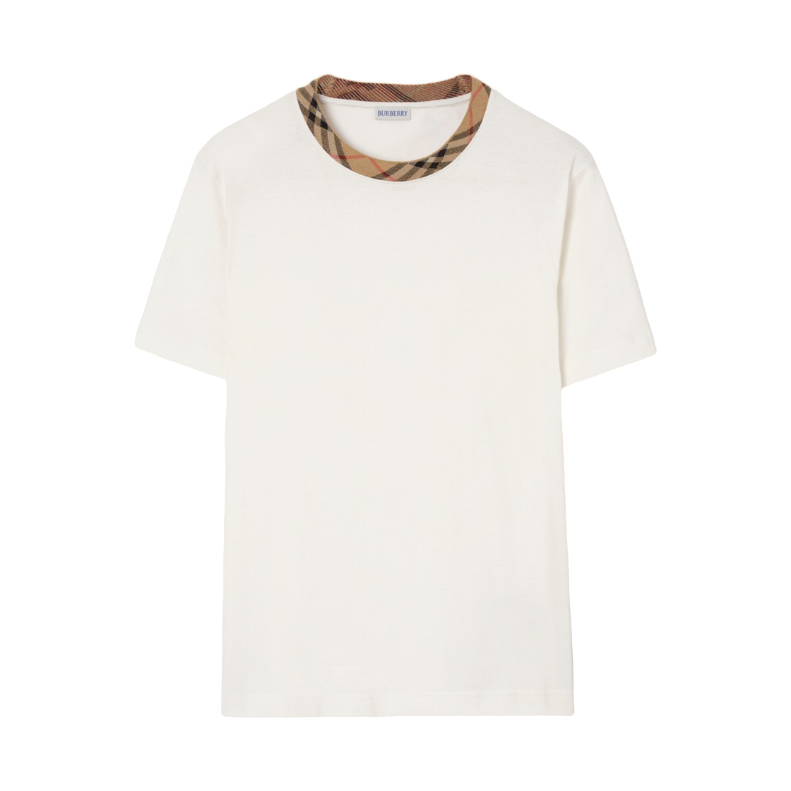 8125510 Burberry Check Trim Cotton T-Shirt Chalk White