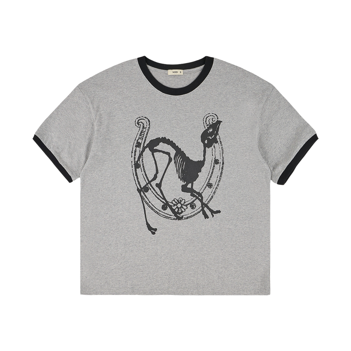 ND_RCTO_017_GR NODI Lucky Dead Horse Ringer Crop Tee Melange Gray