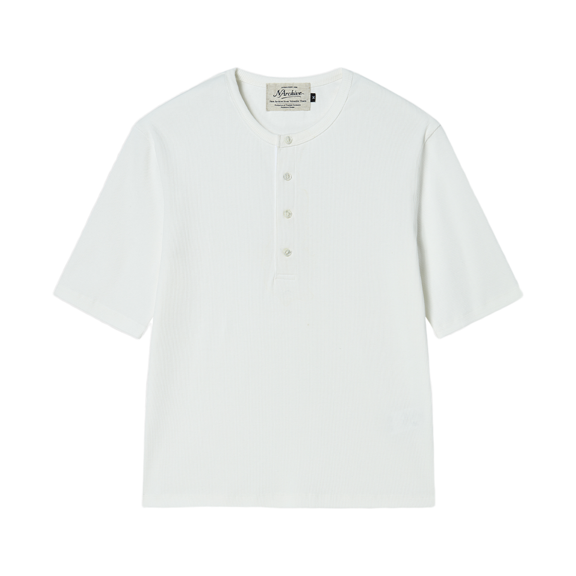 엔 아카이브 펄 버튼 헨리넥 반팔 티셔츠 화이트(N ARCHIVE Pearl Button Henley Neck T-Shirt White) - 1