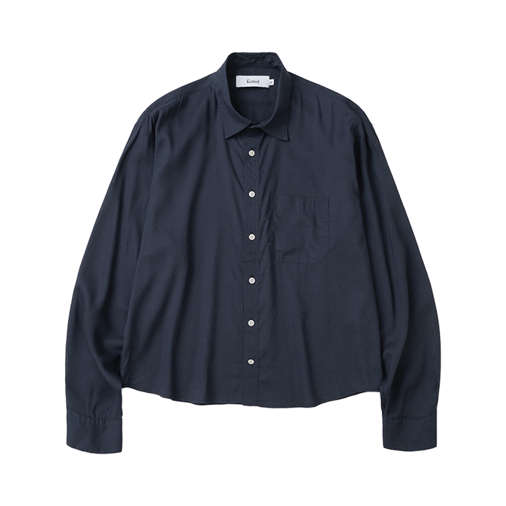 니티드 린넨 크롭 셔츠 네이비(Knitted Linen Crop Shirts Navy)