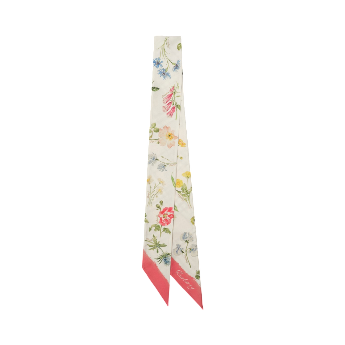 8128166 Burberry Skinny Blooms of Britain Silk Scarf Sesame Beige