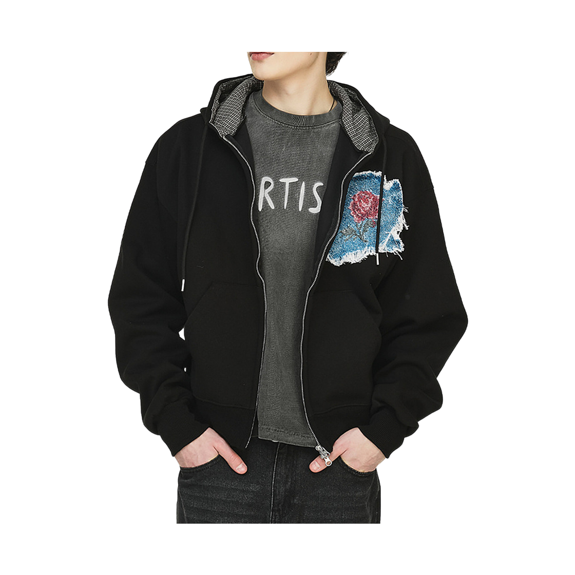 더그레이티스트 로즈 데님  패치 후디 블랙(The Greatest Rose Denim Patch Hoodie Black) - 2