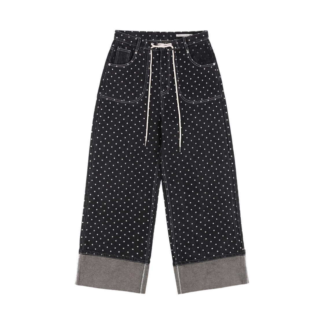 (W) 팬시 클럽 스트링 도트 롤업 팬츠 블랙((W) Fancy Club String Dot Roll Up Pants Black)