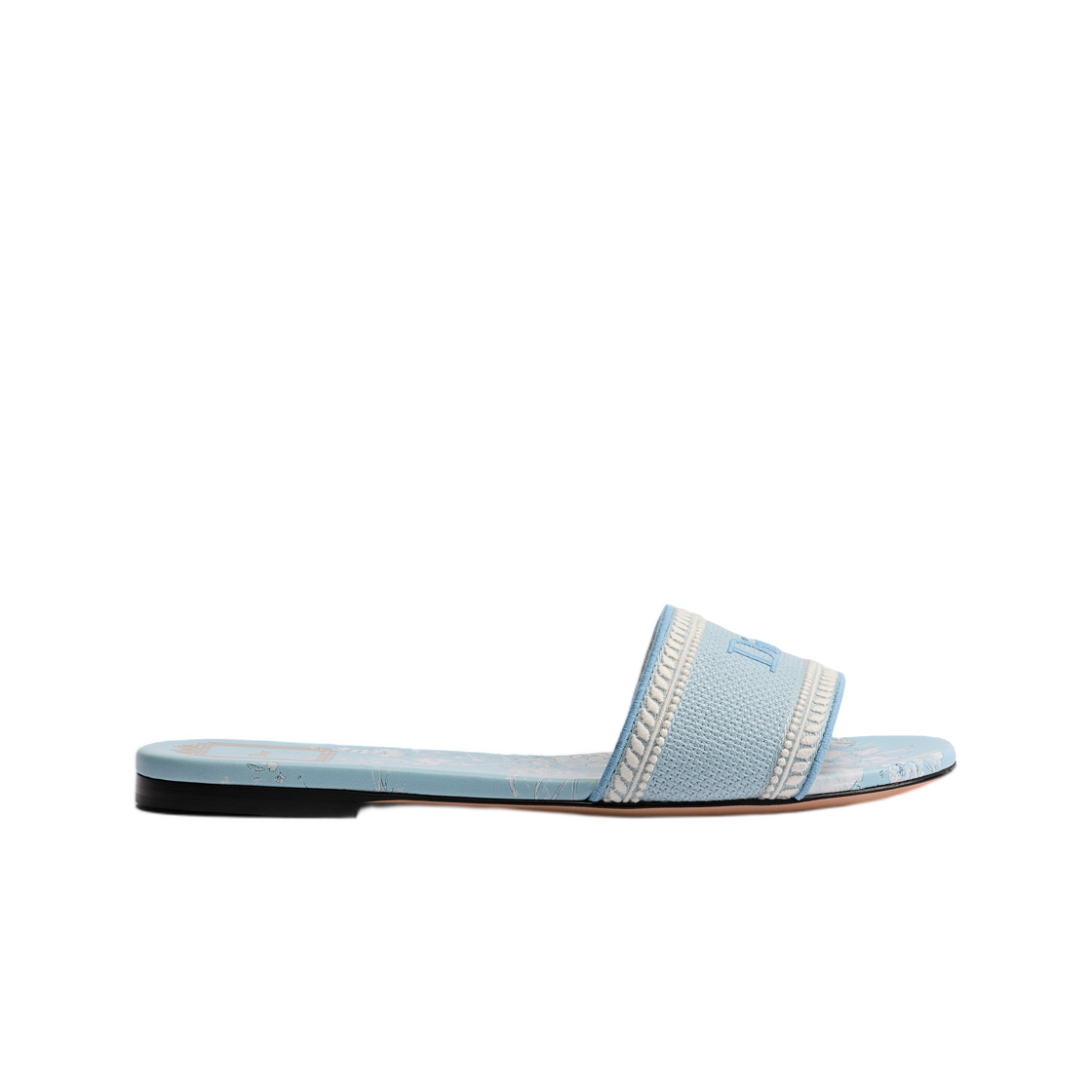 KCO610TJW-S33N (W) Dior Dioriviera Dway Slide Embroidered Cotton Toile De Jouy Floral Garden Motif Blue White