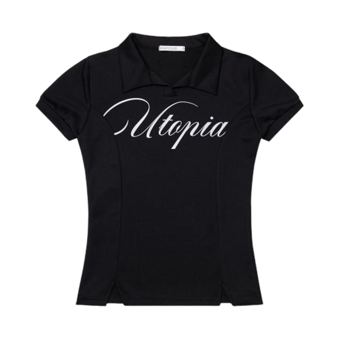 (W) 팬시 클럽 유토피아 칼라 티셔츠 블랙((W) Fancy Club Utopia Collar T-Shirt Black)