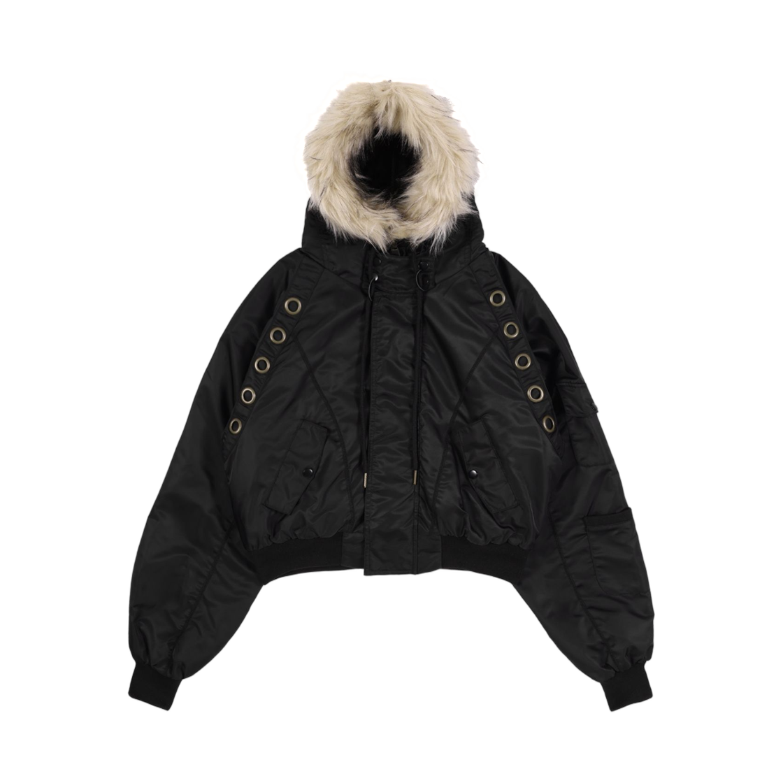 (W) 팬시 클럽 아일렛 퍼 MA-1 블랙((W) Fancy Club Eyelet Fur MA-1 Black)