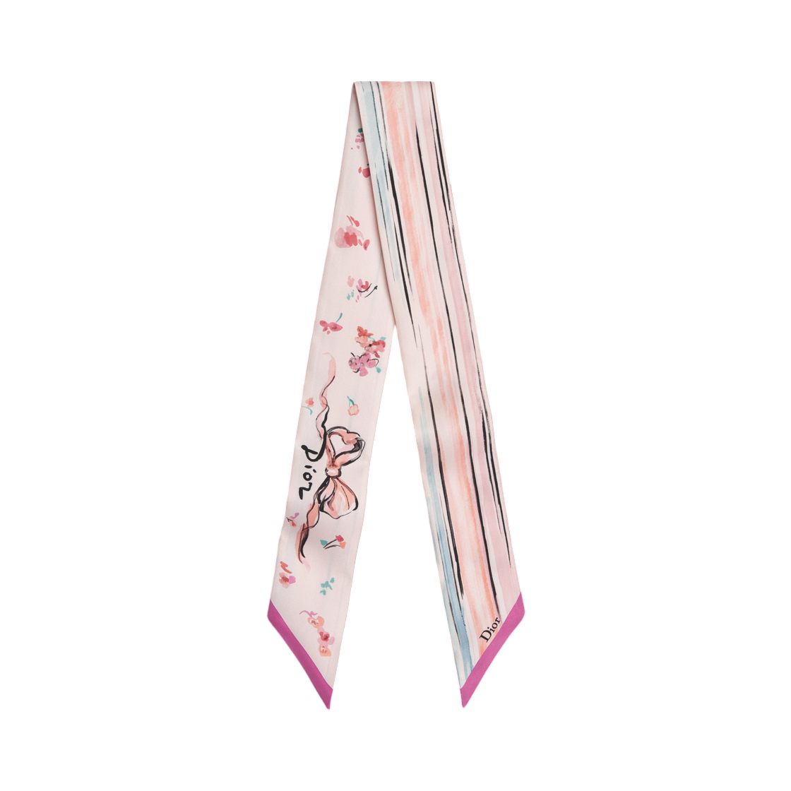 64TM106I6112-C420 (W) Dior Dioriviera Dior Floral Portrait Mitzah Scarf Multi Color Silk Twill Pink