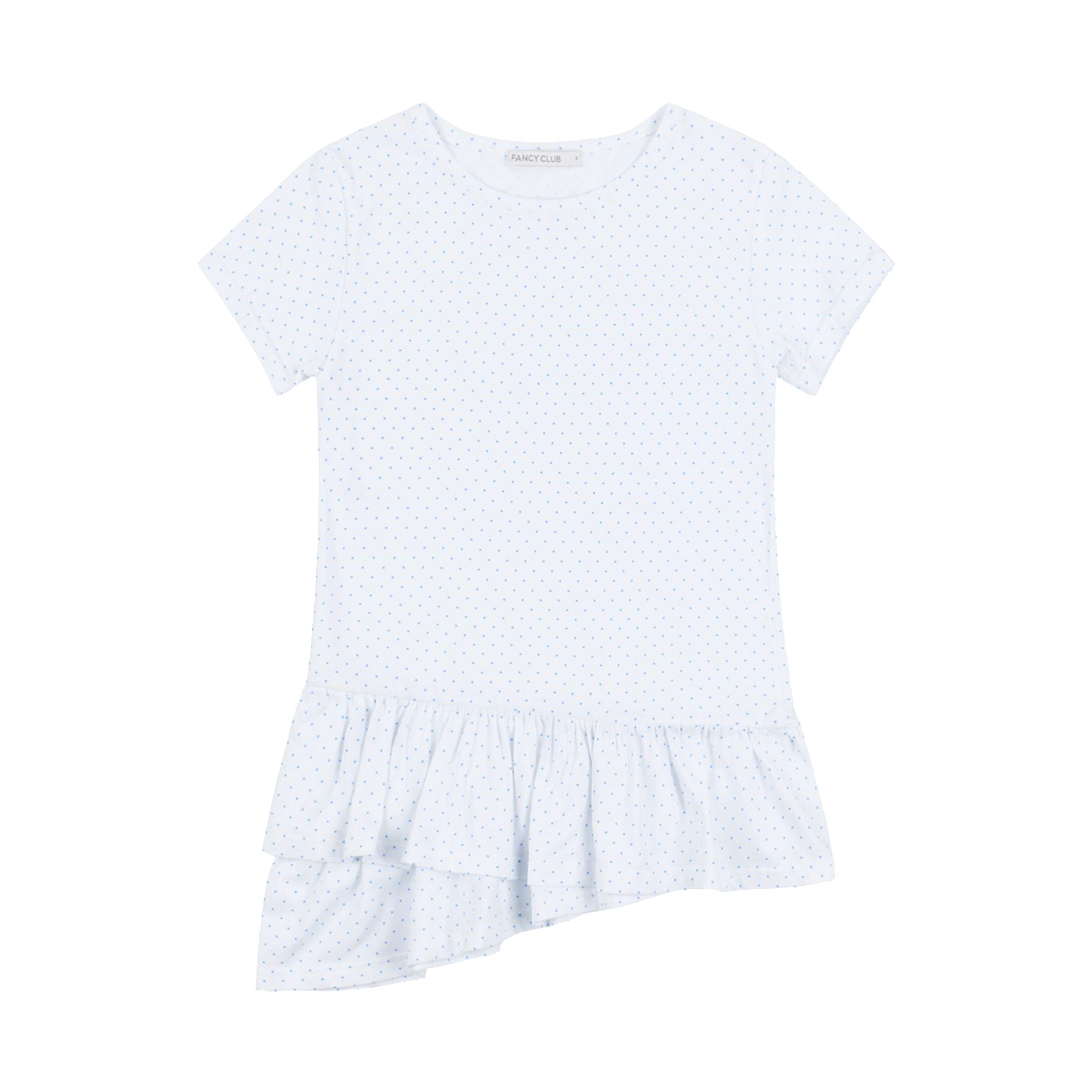 (W) 팬시 클럽 프릴 레이어드 도트 티셔츠 화이트((W) Fancy Club Frill Layered Dot T-Shirt White)