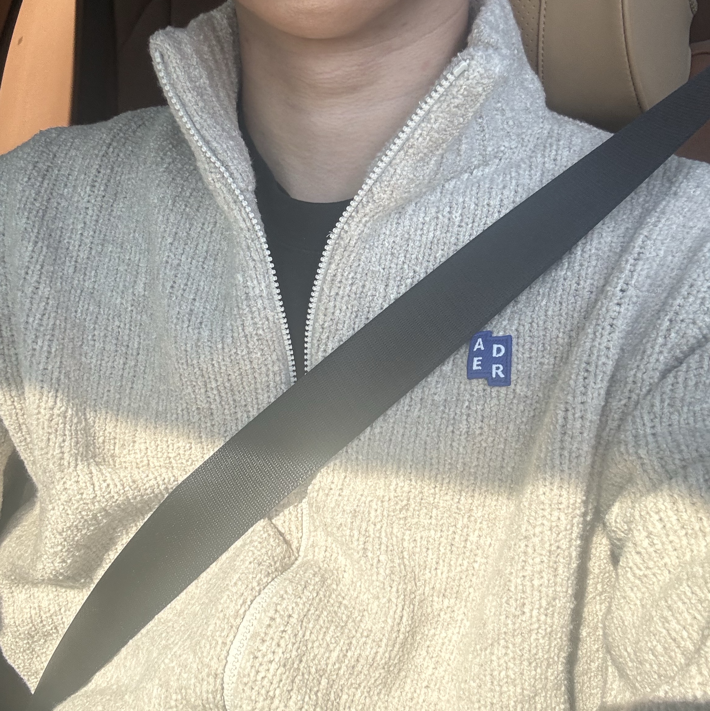 Ader Error Sig; TRS/BL Tag Knit Zip-Up 01 Oatmeal 착용 스타일