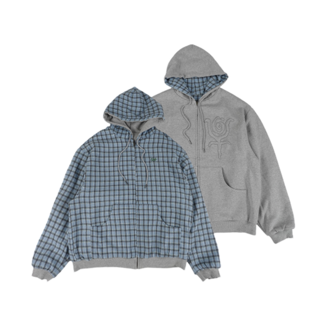 이알티알 리버시블 체크 후드 집업 스카이 블루(ERTR Reversible Check Hoodie Zip Up Sky Blue) - 3