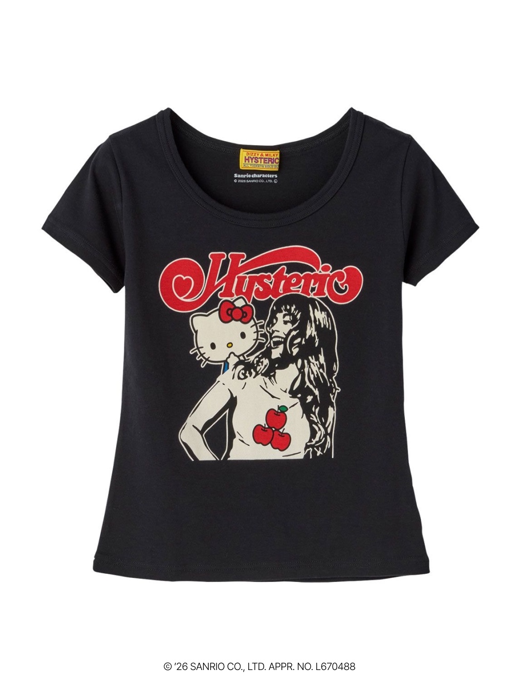 (W) Hysteric Glamour x Sanrio Kitty On Woman T-Shirt White, (W) Hysteric Glamour x Sanrio Characters Band T-Shirt White 착용 스타일 - 4