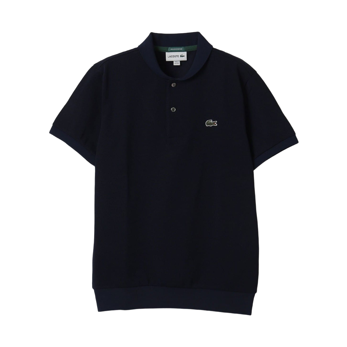 (W) 빔즈 골프 x 라코스테 숄 칼라 폴로 셔츠 네이비((W) Beams Golf x Lacoste Shawl Collar Polo Shirt Navy) - 1