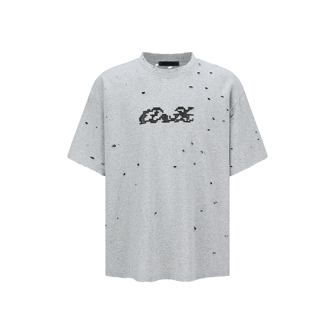 엔드릭스 홀 레더 픽셀 로고 티셔츠 그레이(EDLIX Hole Leather Pixel Logo T-Shirt Grey)