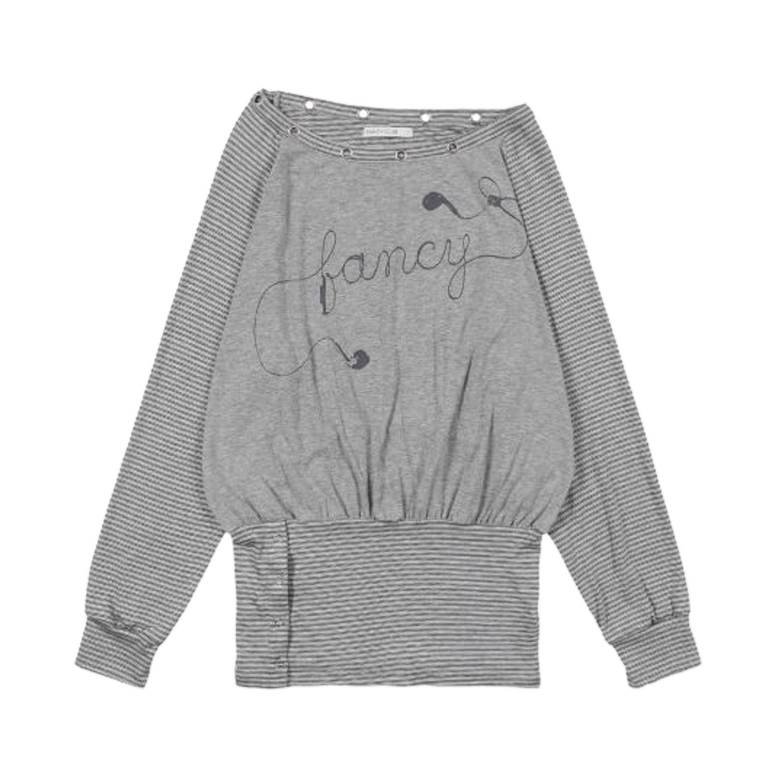 (W) 팬시 클럽 드로잉 스트라이프 오프숄더 그레이((W) Fancy Club Drawing Stripe Off Shoulder Gray)