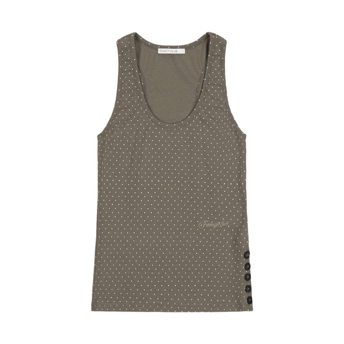 (W) 팬시 클럽 도트 버튼 슬리브리스 브라운((W) Fancy Club Dot Button Sleeveless Brown) - 1