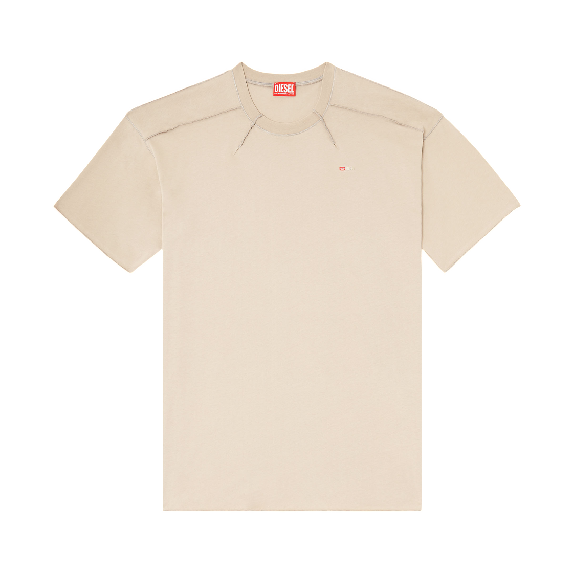 A194630NIAX-5GD Diesel Cotton T-Shirt with Micro Embroidery Beige