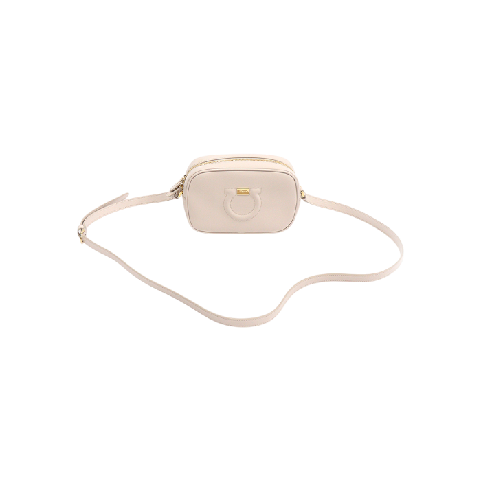 ITA4HUTMIDRP Ferragamo 21 H006 Ivory Leather Gancini Camera City Mini Crossbody Bag