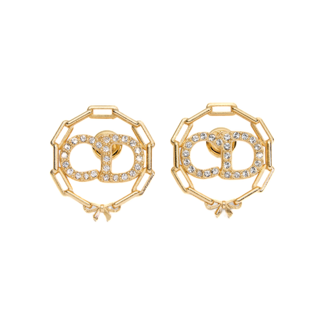 E4843WOMCY-D319 (W) Dior CD Circle Chain Stud Earrings Finish Metal & Crystal Gold
