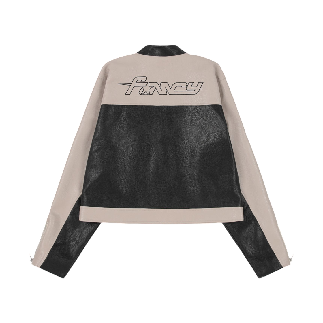 (W) 팬시 클럽 블록 페널 레더 자켓 블랙((W) Fancy Club Block Panel Leather Jacket Black) - 2