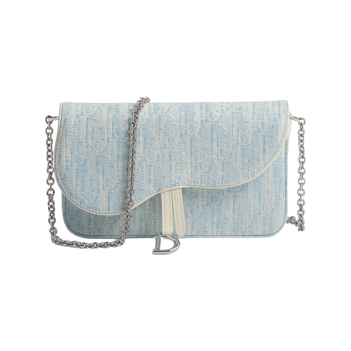 S5899PGHF-M43I Dior Medium Saddle Chain Pouch Dior Oblique Washed Jacquard Celest Blue