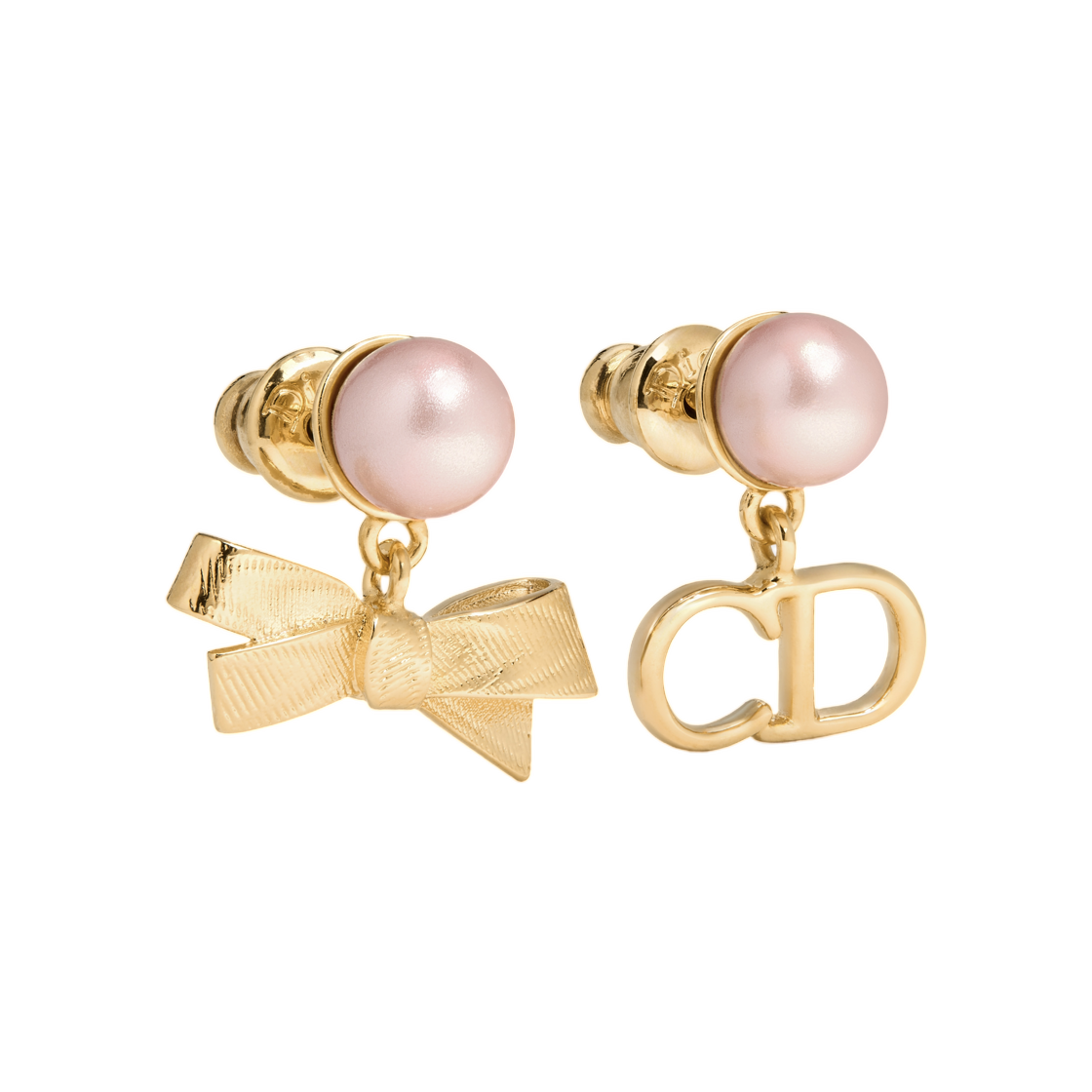 E4835WOMRS-D88P (W) Dior CD Bow Earrings Finish Metal & Iridescent Resin Pearl Gold Pink