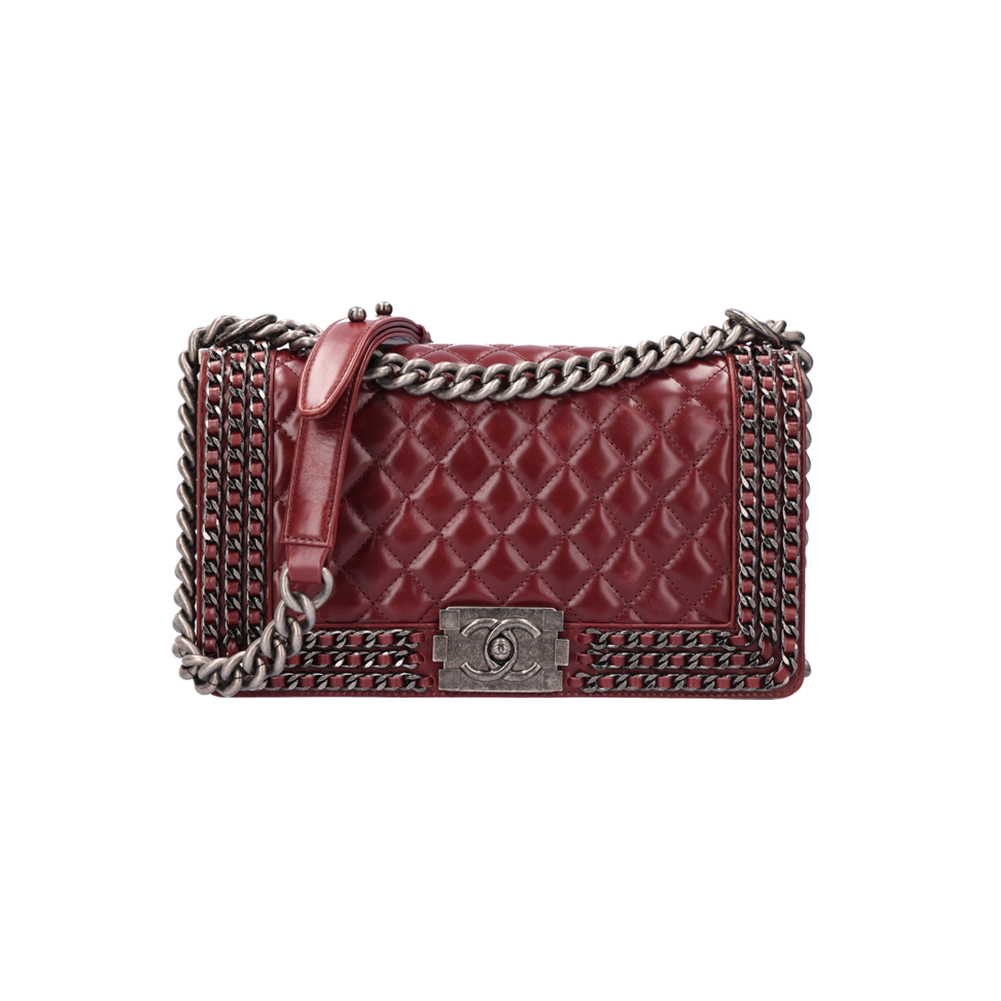 ITNJ9RKG7DEM Chanel Chain Around Boy Medium Bag Burgundy Leather