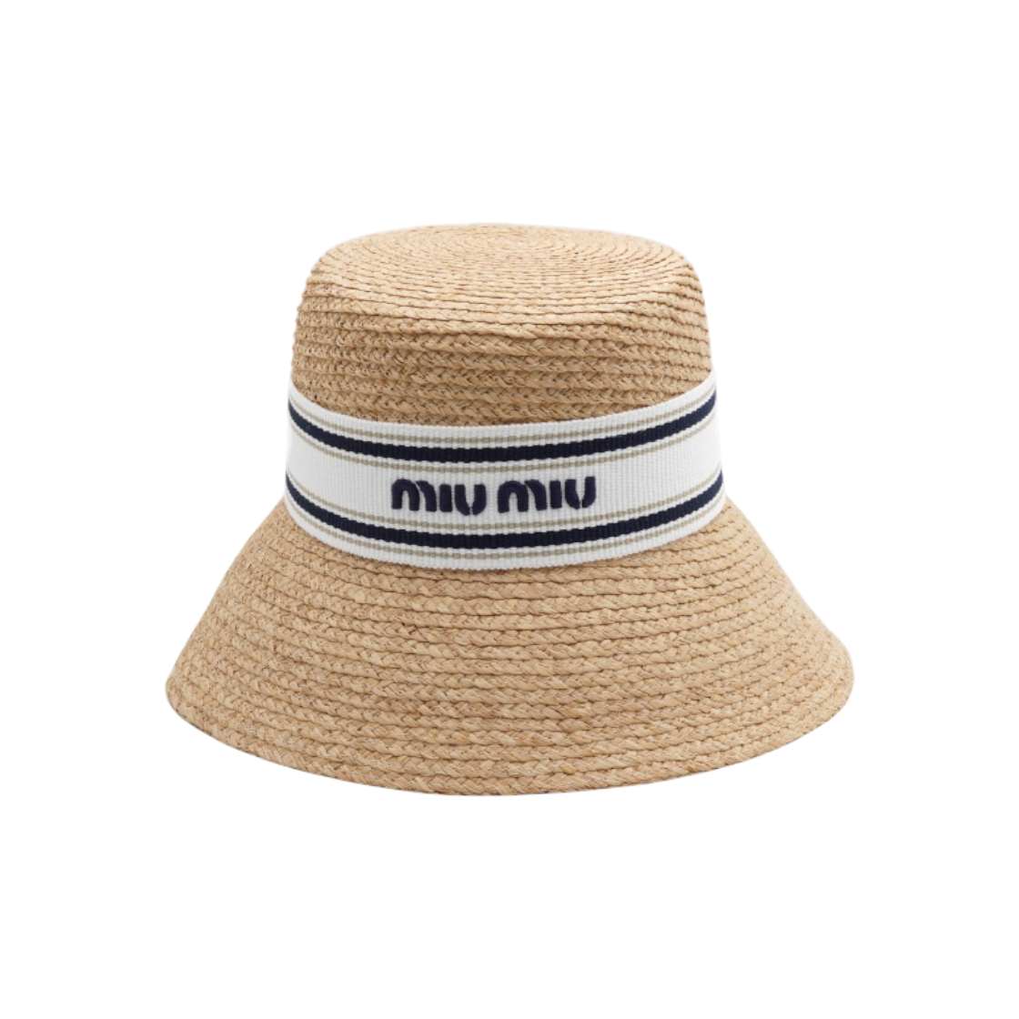 IT9BVPUTCSSS Miu Miu Woven Fabric Raffia Bucket Hat 25th Season
