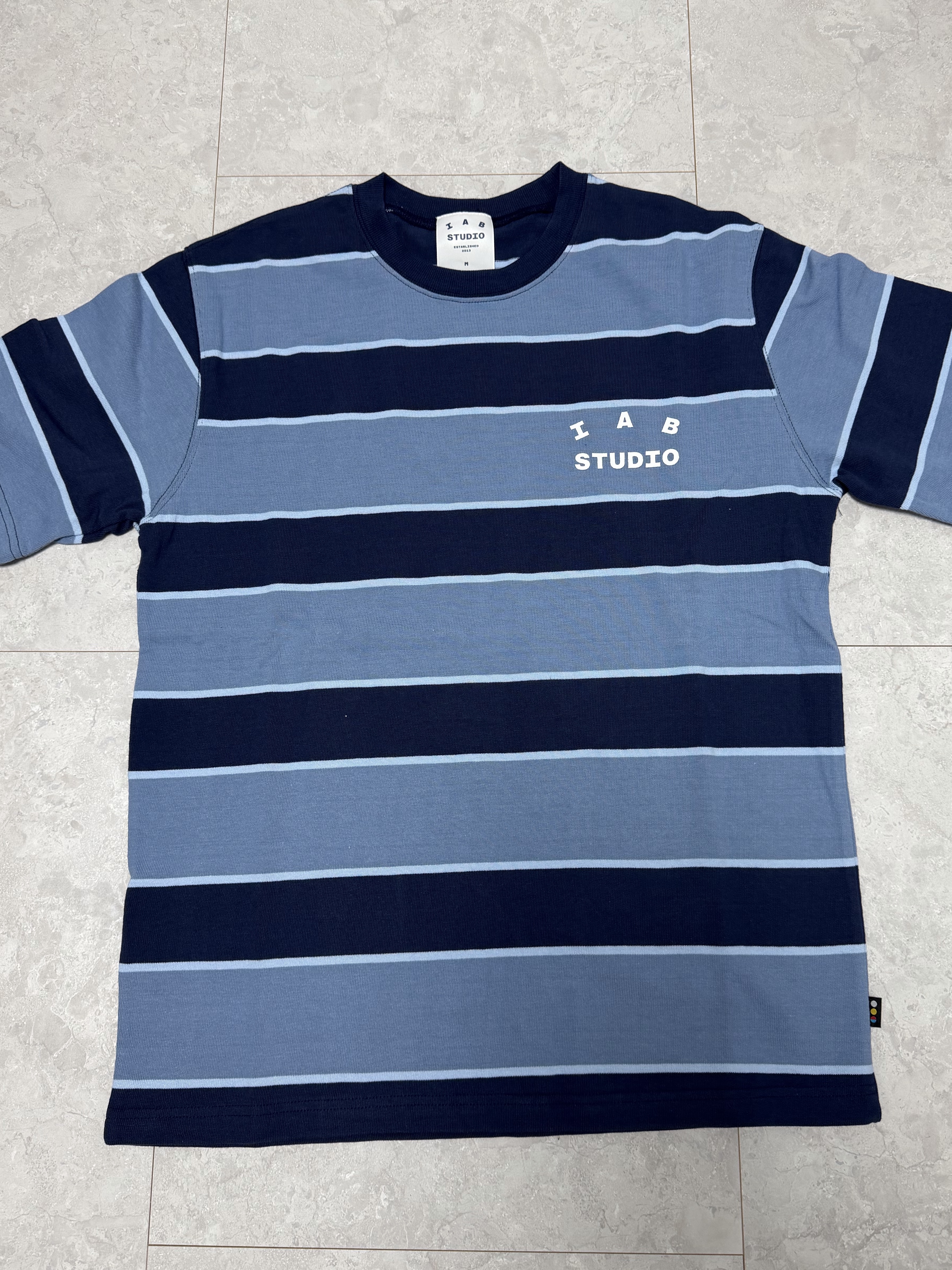 IAB Studio Striped T-Shirt Blue White 착용 스타일