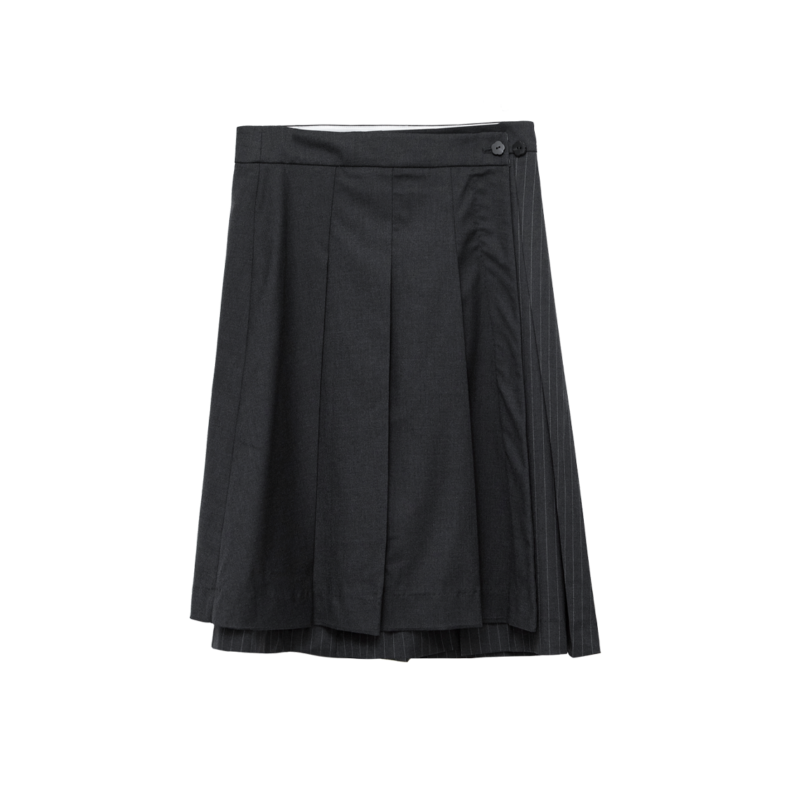 폴리테루 우먼 플리츠 랩 스커트 차콜(Polyteru Women Pleated Wrap Skirt Charcoal)