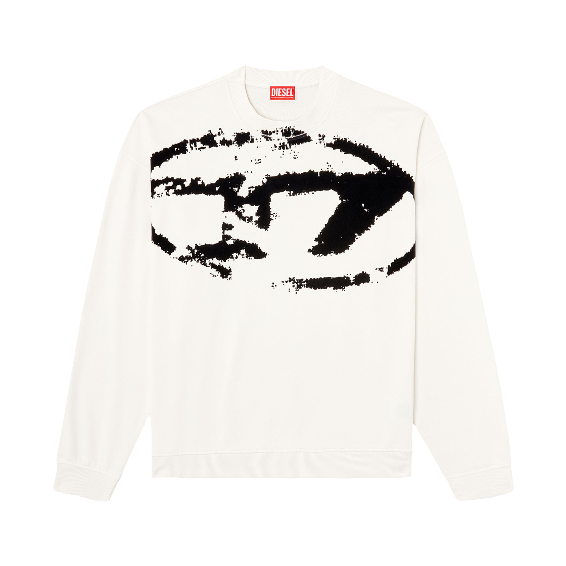 디젤 스웨트셔츠 디스트레스드 플록드 로고 화이트 블랙(Diesel Sweatshirt with Distressed Flocked Logo White Black) - 1