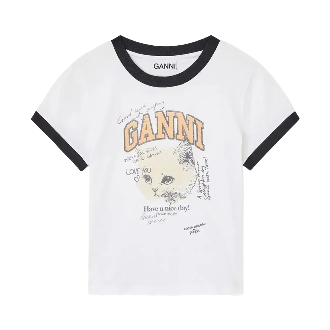 T4336 151 [25% 쿠폰] (W) Ganni Cropped Kitty T-Shirt Bright White