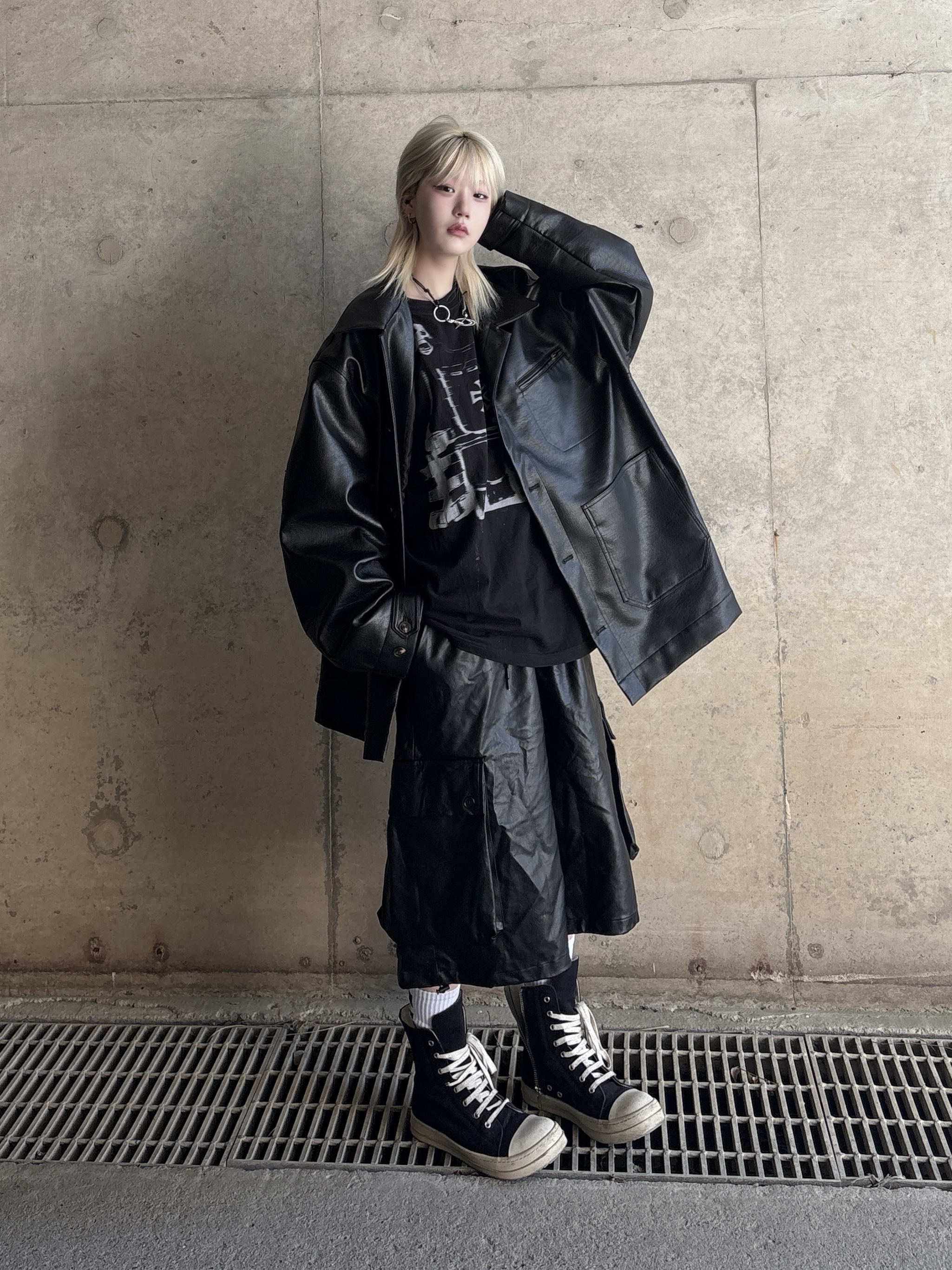 Rick Owens Drkshdw Calf Leather Penta Sneakers Black Milk White 착용 스타일 - 3