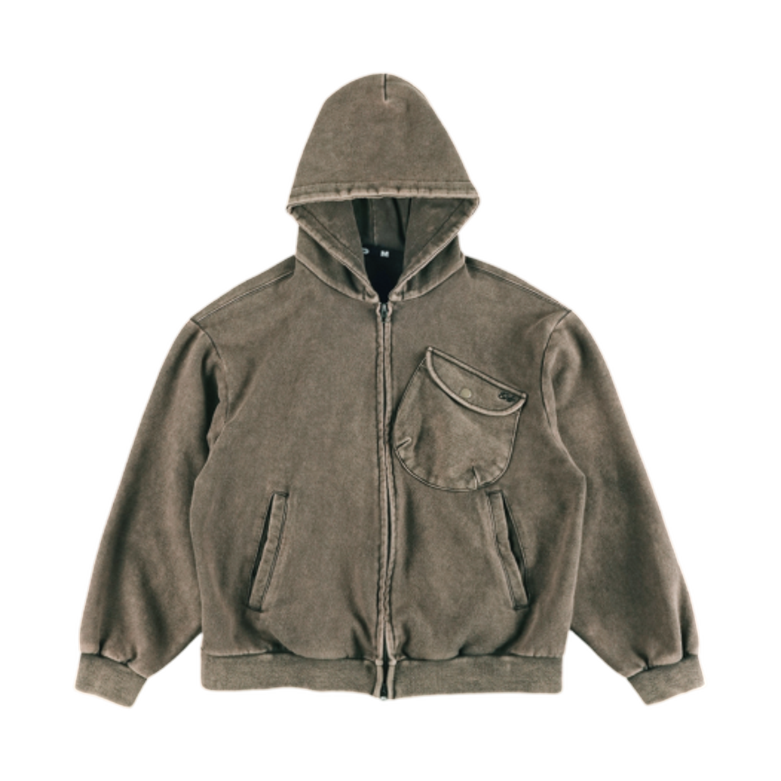 - ERTR Chest Pocket Hoodie Zip Up Brown