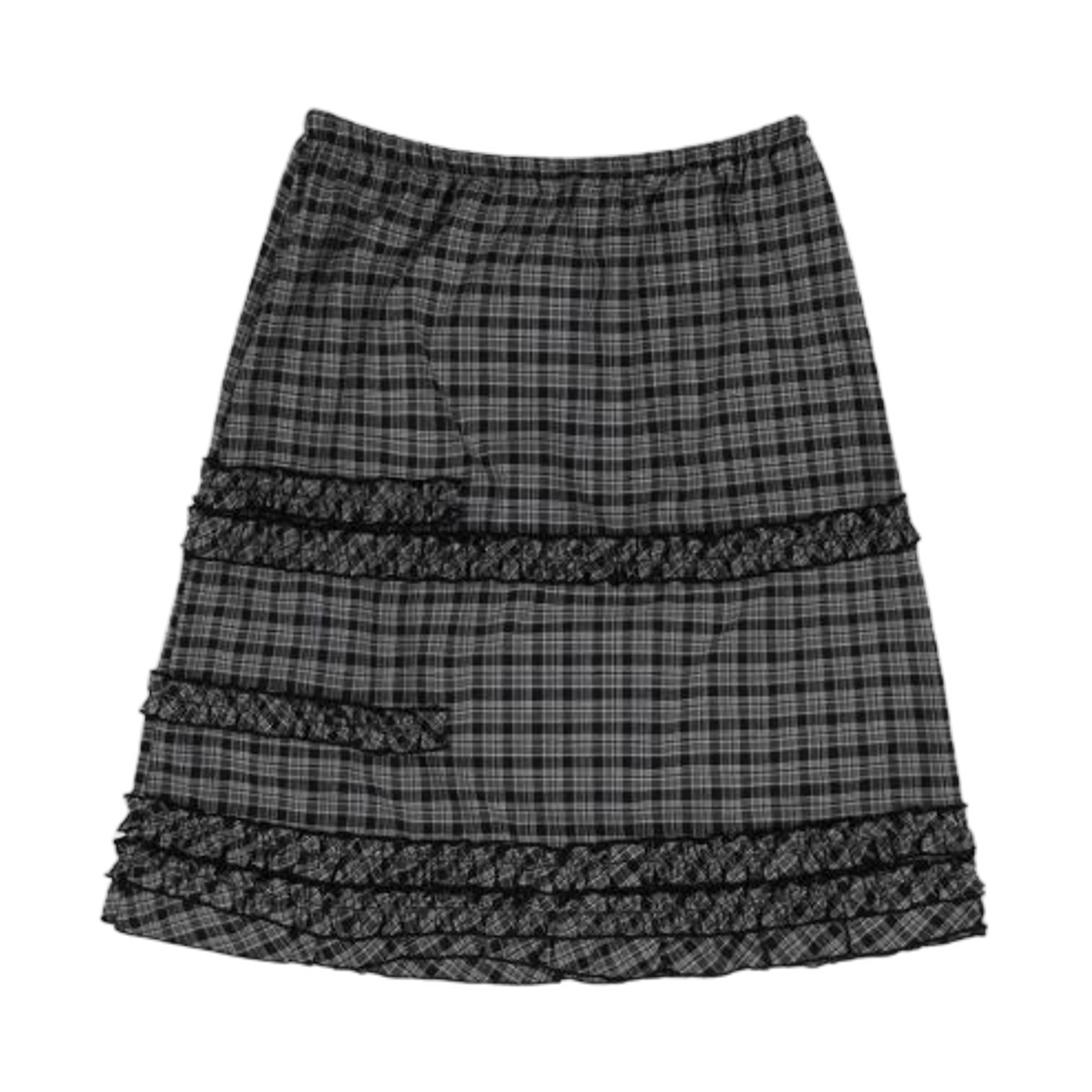 (W) 팬시 클럽 슈슈 프릴 체크 미디 스커트 블랙((W) Fancy Club Chouchou Frill Check Midi Skirt Black) - 2