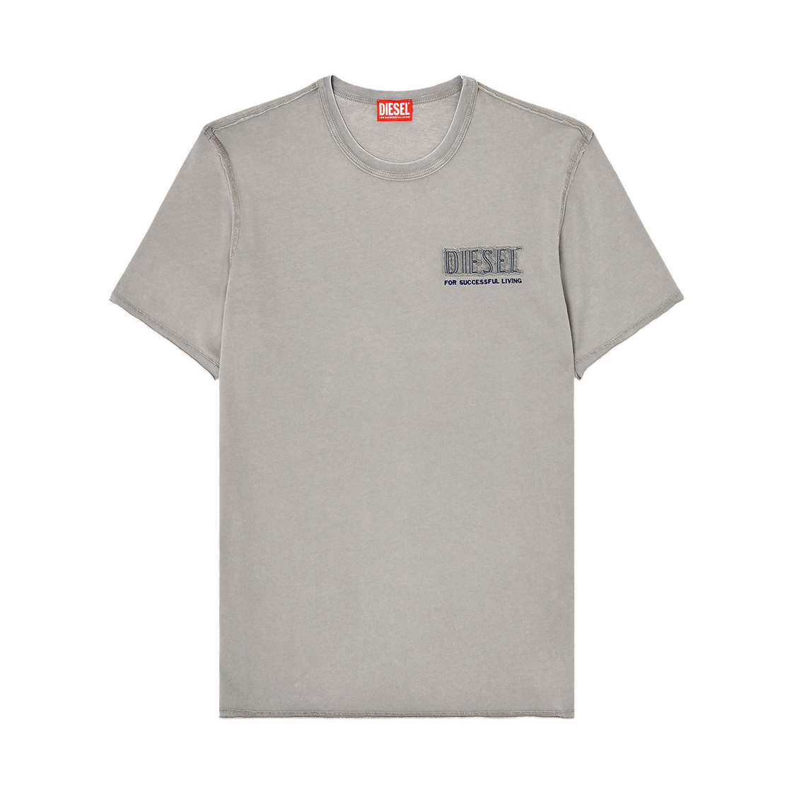 A209580KMAH-97D Diesel Acid-Wash T-Shirt with Raw Edges Light Grey