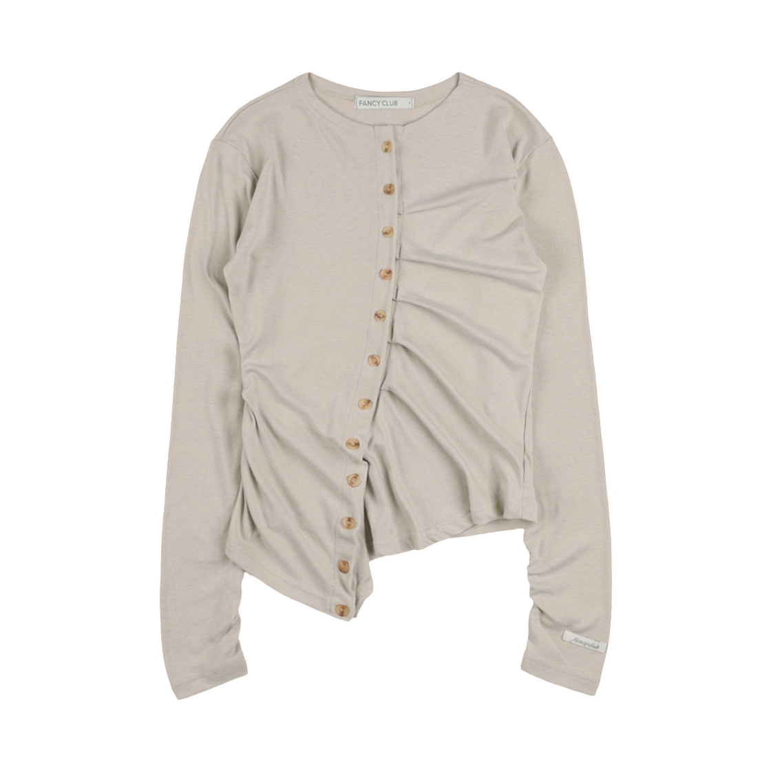 (W) 팬시 클럽 언밸런스드 셔링 가디건 베이지((W) Fancy Club Unbalanced Shirring Cardigan Beige)