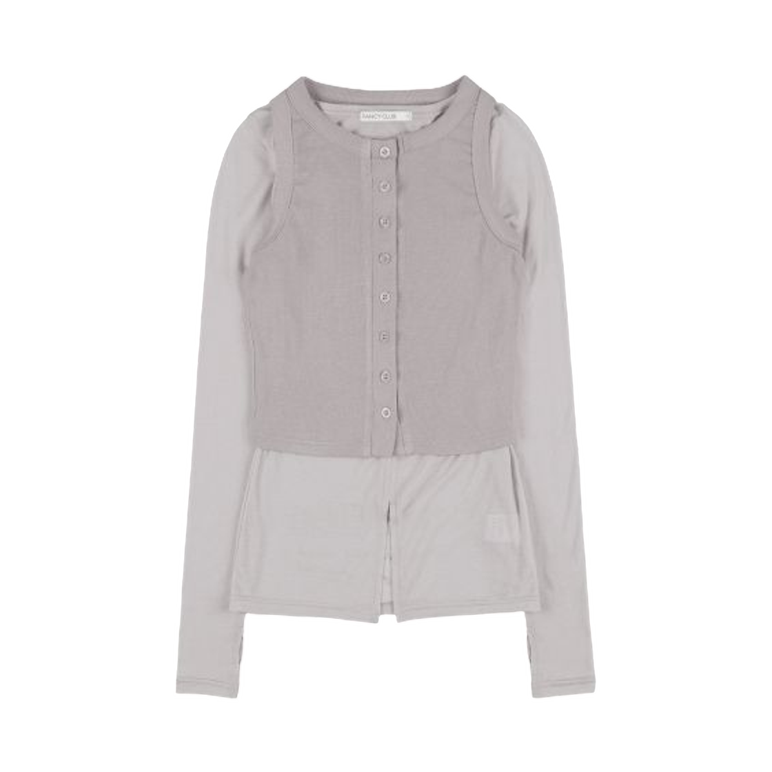 (W) 팬시 클럽 쓰리웨이 버튼 레이어드 롱슬리브 핑크 베이지((W) Fancy Club 3Way Button Layered Long Sleeve Pink Beige) - 1