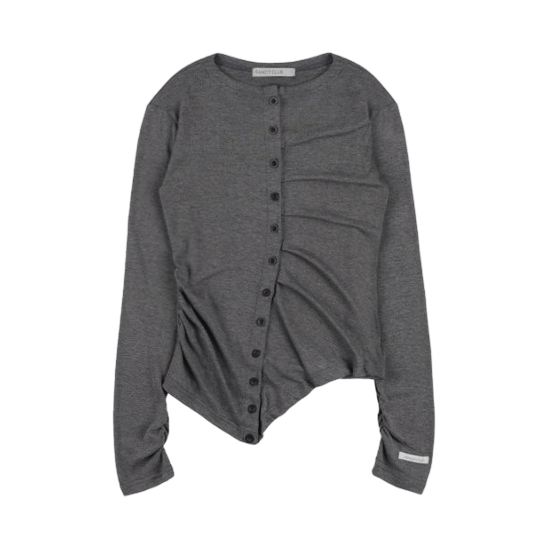 (W) 팬시 클럽 언밸런스드 셔링 가디건 차콜((W) Fancy Club Unbalanced Shirring Cardigan Charcoal)
