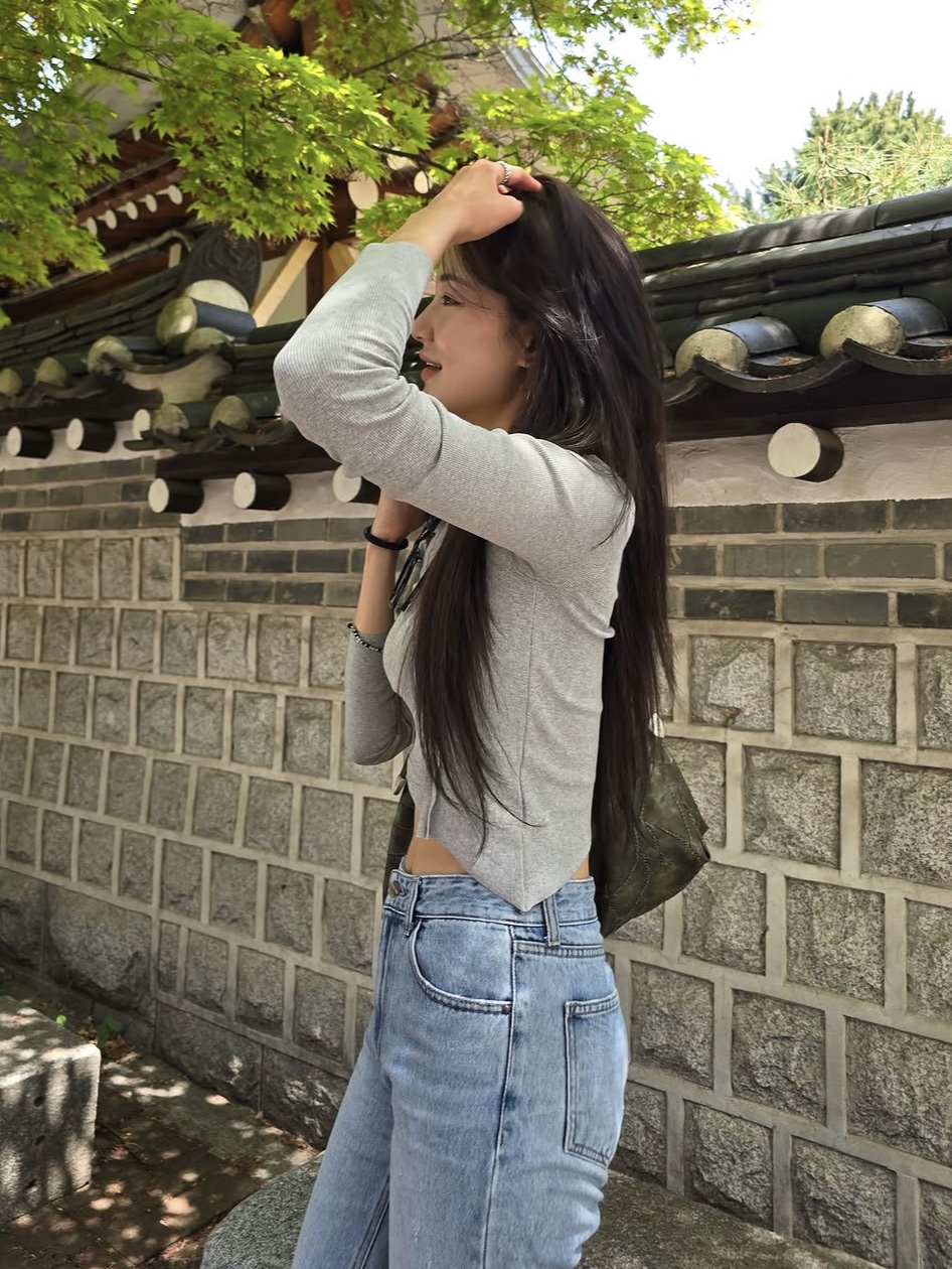 PHOS333 W Diagonal Long Sleeved Melange Grey 착용 스타일 - 3