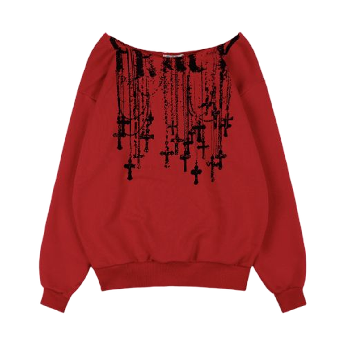 (W) 팬시 클럽 넥클리스 원숄더 스웨트셔츠 레드((W) Fancy Club Necklace One Shoulder Sweatshirt Red)