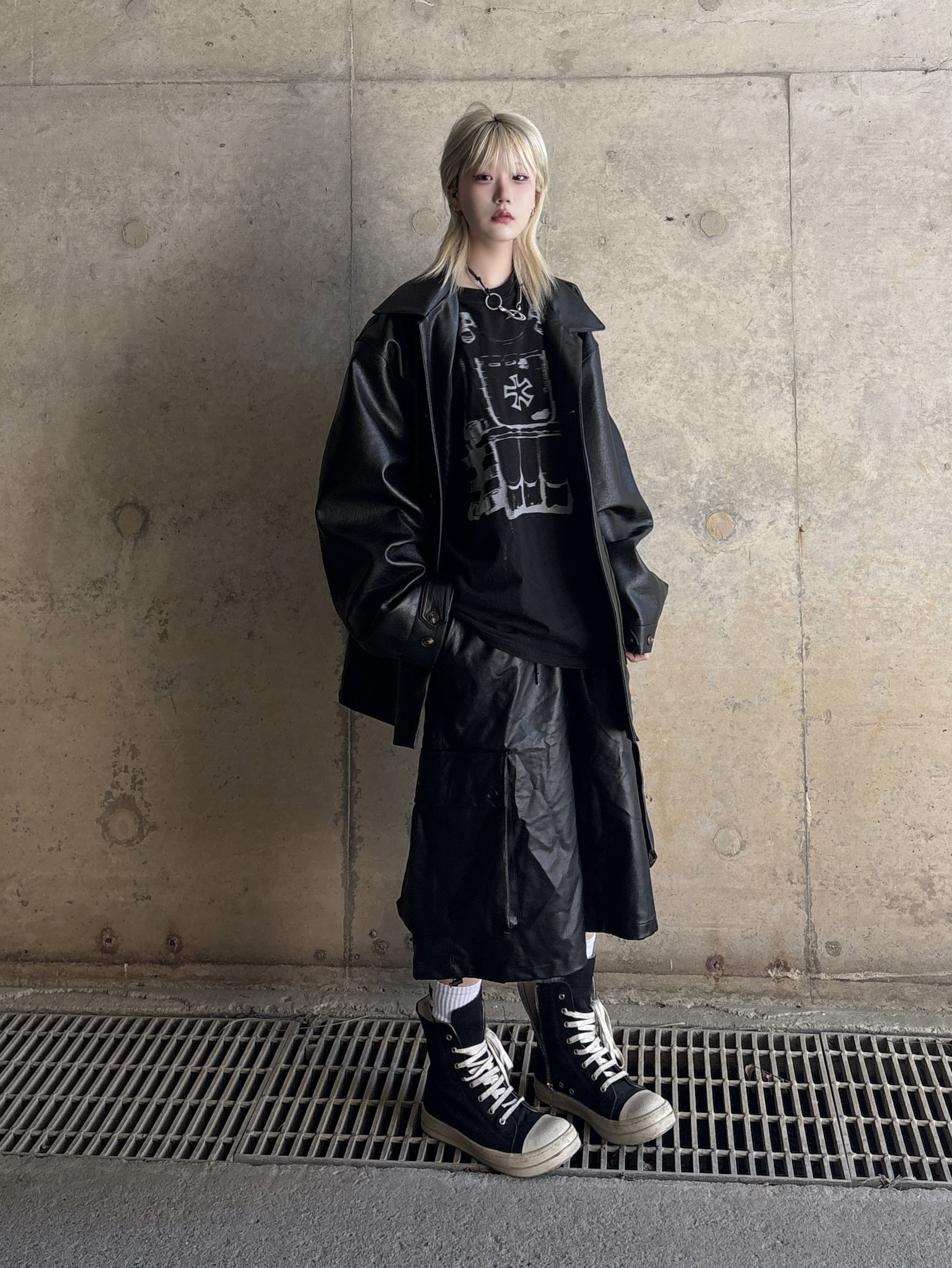 Rick Owens Drkshdw Calf Leather Penta Sneakers Black Milk White 착용 스타일 - 2