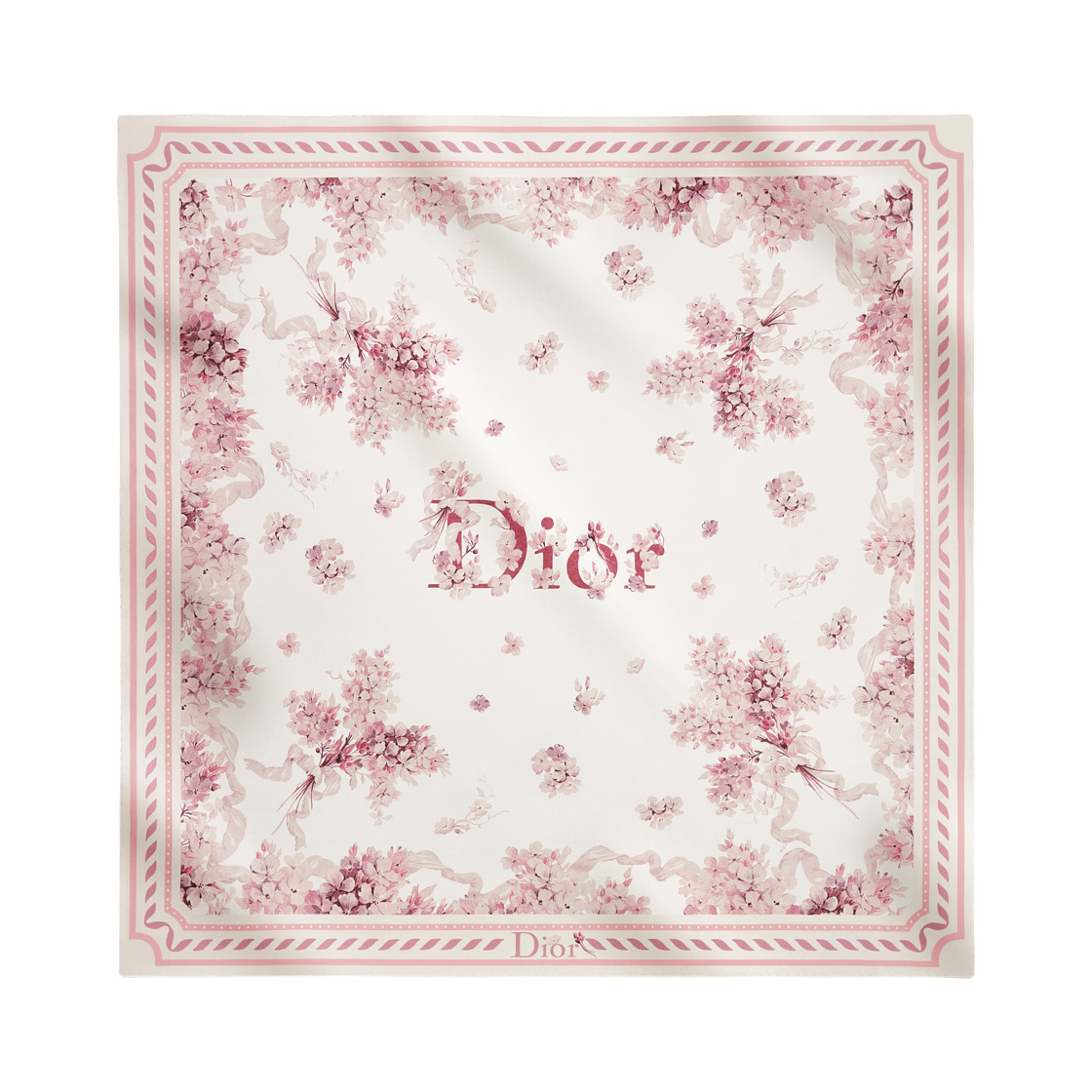 64TC090D6129-C416 (W) Dior Lilac Bouquet Square 90 Scarf Silk Twill Ivory Pink